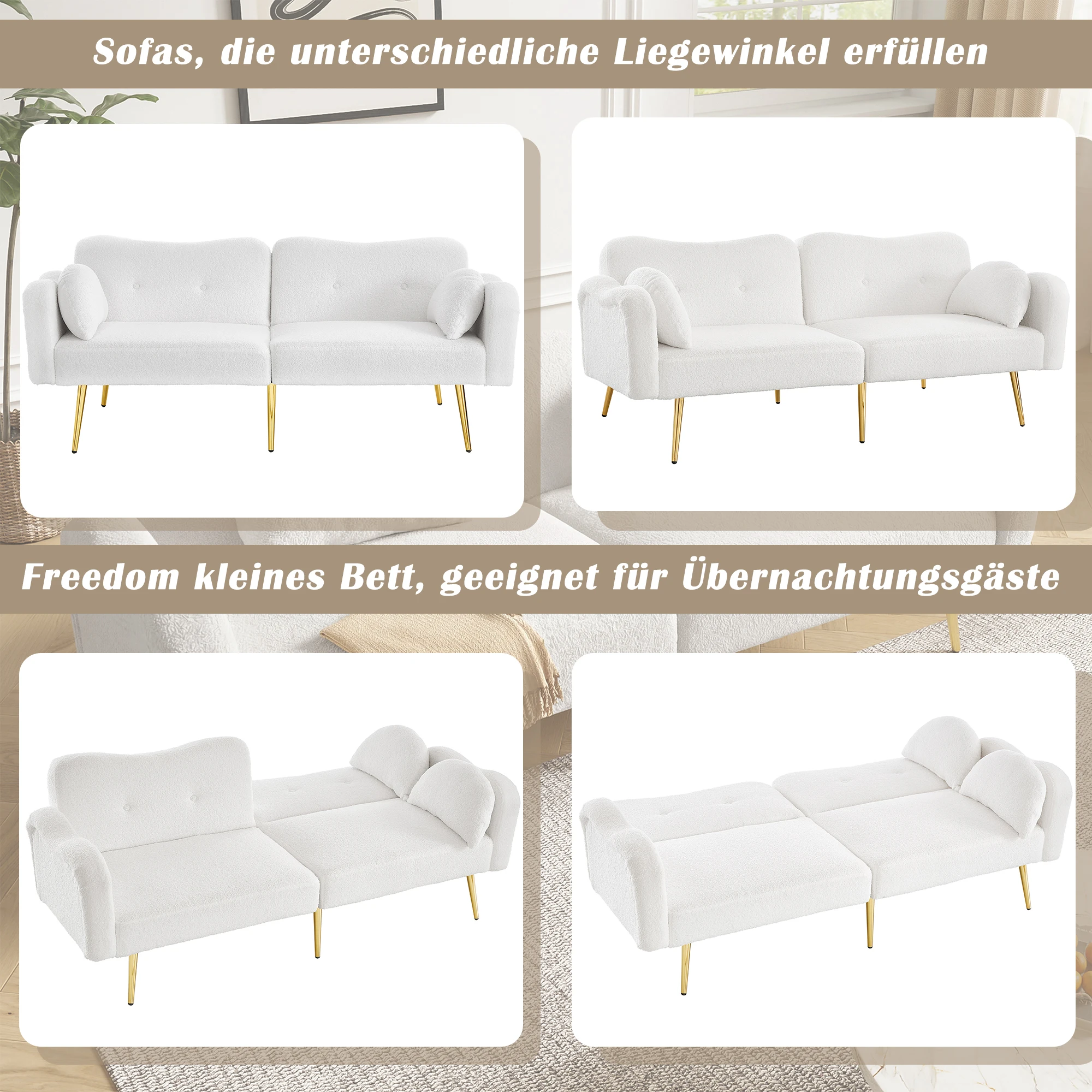 KOMHTOM Zweisitzer Sofabett Multifunktionales 2 In 1 Moebelstueck Mit Verstellbarer Rueckenlehne Vergoldeten Metallfuesen – Detail 8