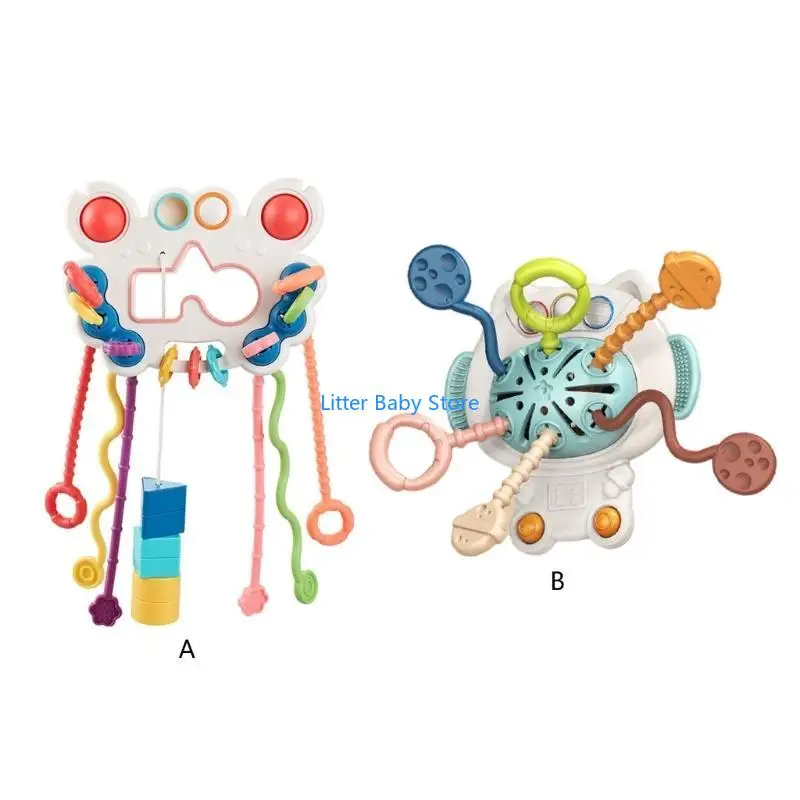 

N80C Silicone Pull String Interactive Toy Teething Teether Activity Toy Safe Materials for Boys Girls Toddlers Age 18 M+