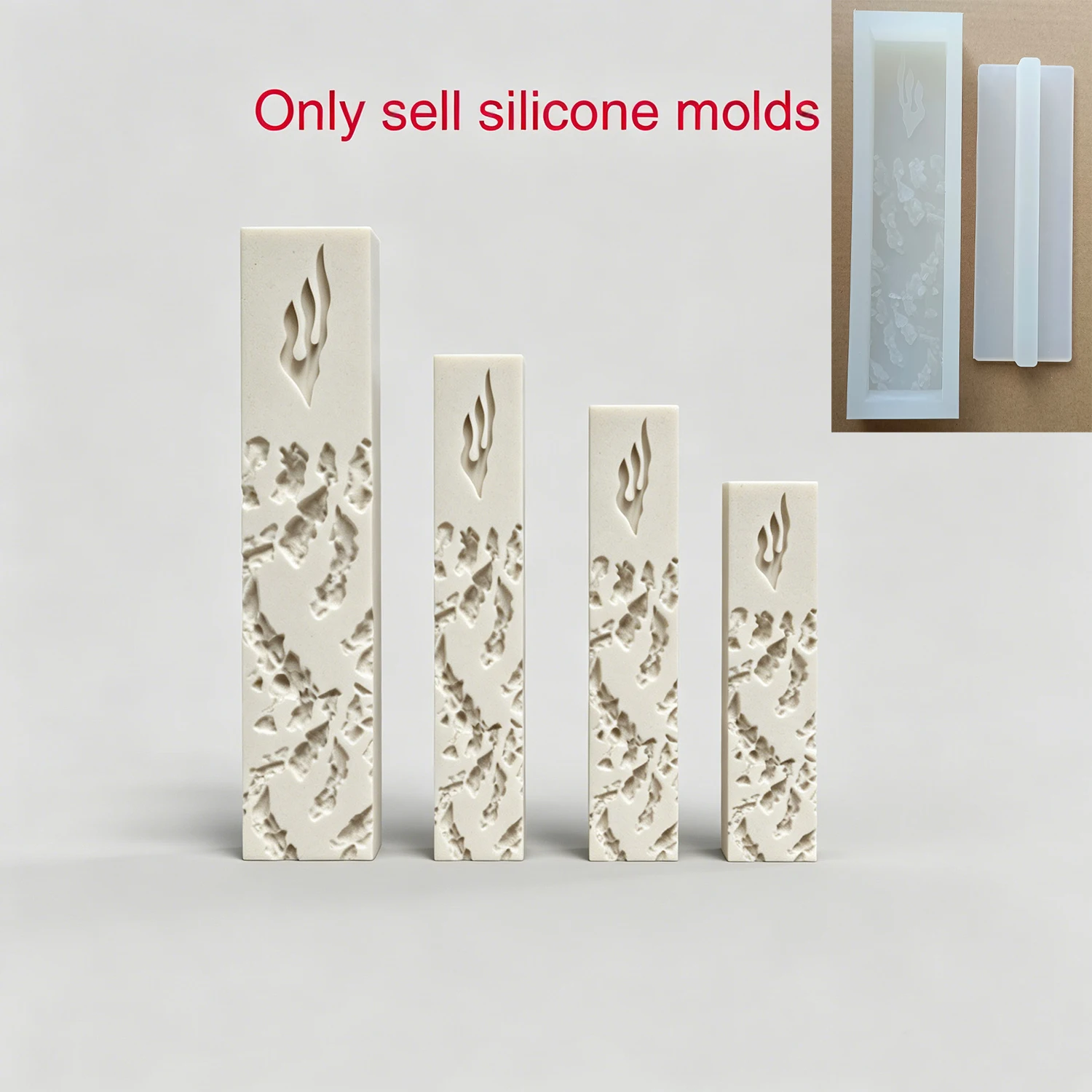

Jewish Mezuzah Holder Silicone Mold Set, 4 Sizes Rough Crack Texture Flame Rectangle Pillar Mould For Plaster Concrete Making