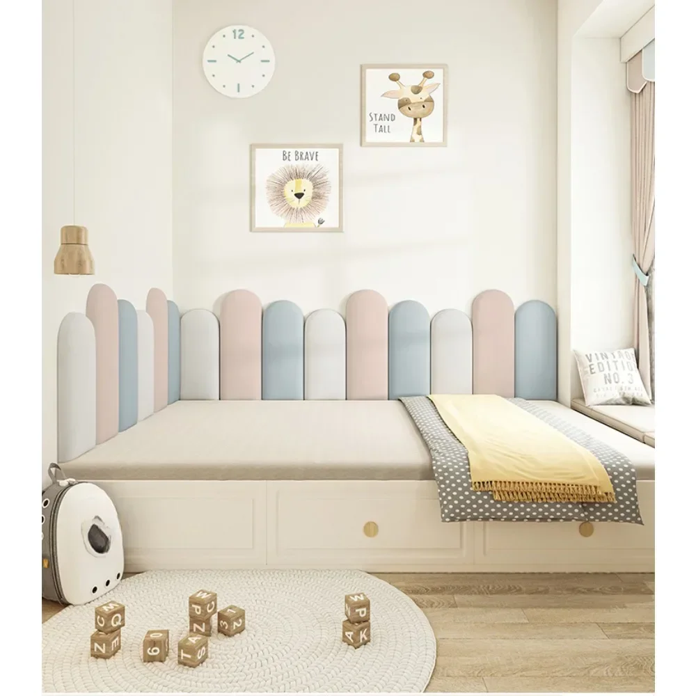 Bed Head Backrest Cushion Anti-collision Wall Stickers Technology Cloth Children\'s Room Home Decoration Self-adhesive Headboards