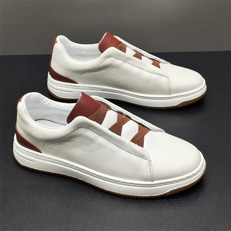 

Белая воловья кожа без шнуровки Casual oes Дышащая удобная резиновая подошва с круглым носком на плоском каблуке Мужские лоферы Faionable A...