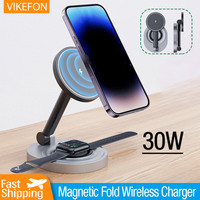 Magnetic 2 In 1 Wireless Charger Stand  Pad Fast Charging Station Dock For iPhone 15 14 13 12 Pro Max Apple Watch 8 7 6 Airpods