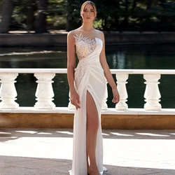 Sexy branco longo vestidos de noite lantejoulas plissado sereia sem costas formal vestidos de festa de baile fenda lateral robes de soirée feito sob encomenda