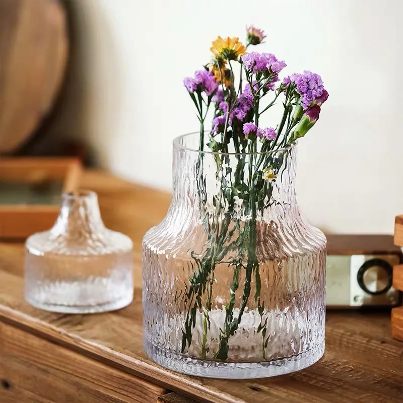 Glacier Vase Nordic Light Luxury Simple Transparent Glass Flowers Water Raised Decorative Ware Table Flower Arrangement Ornament