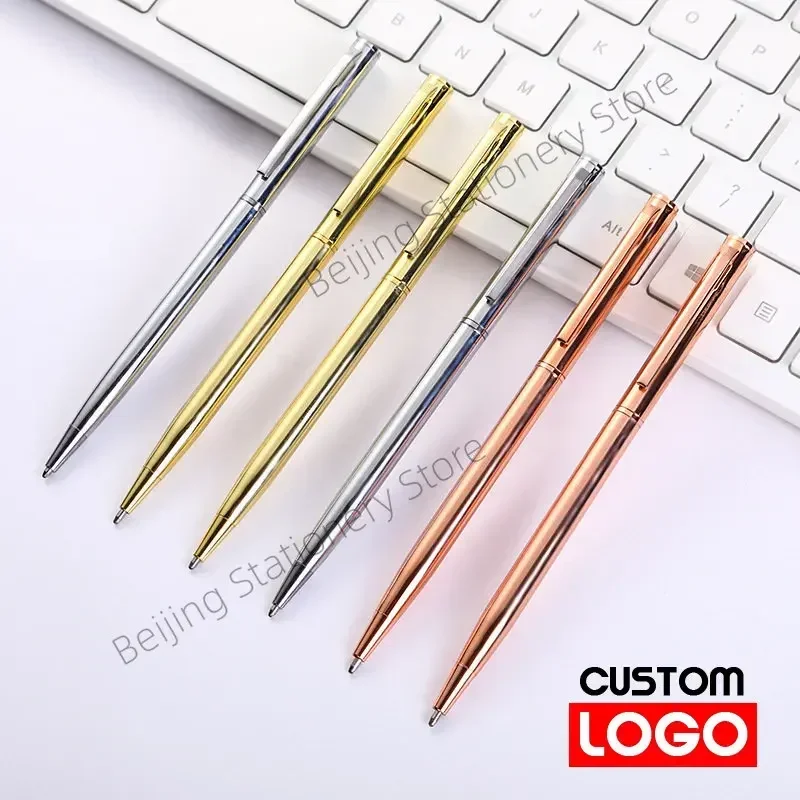 10 Pcs Metal Pen Custom Logo Wholesale Business Gift Pen Front Desk Signature Ballpoint Pen Birthday Gift Student Stationery