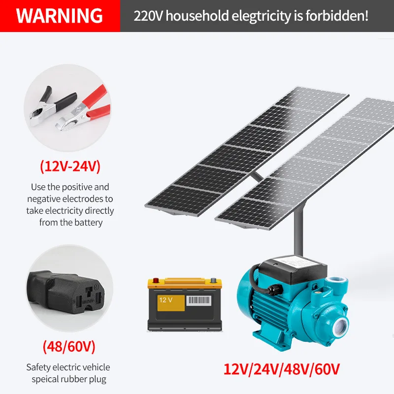 Imagem -05 - Bomba de Água Escovado Motor Booster Bomba High-lift Grande Fluxo Solar Bateria Manual Auto-escorvante Bomba dc 12v 24v Qb60