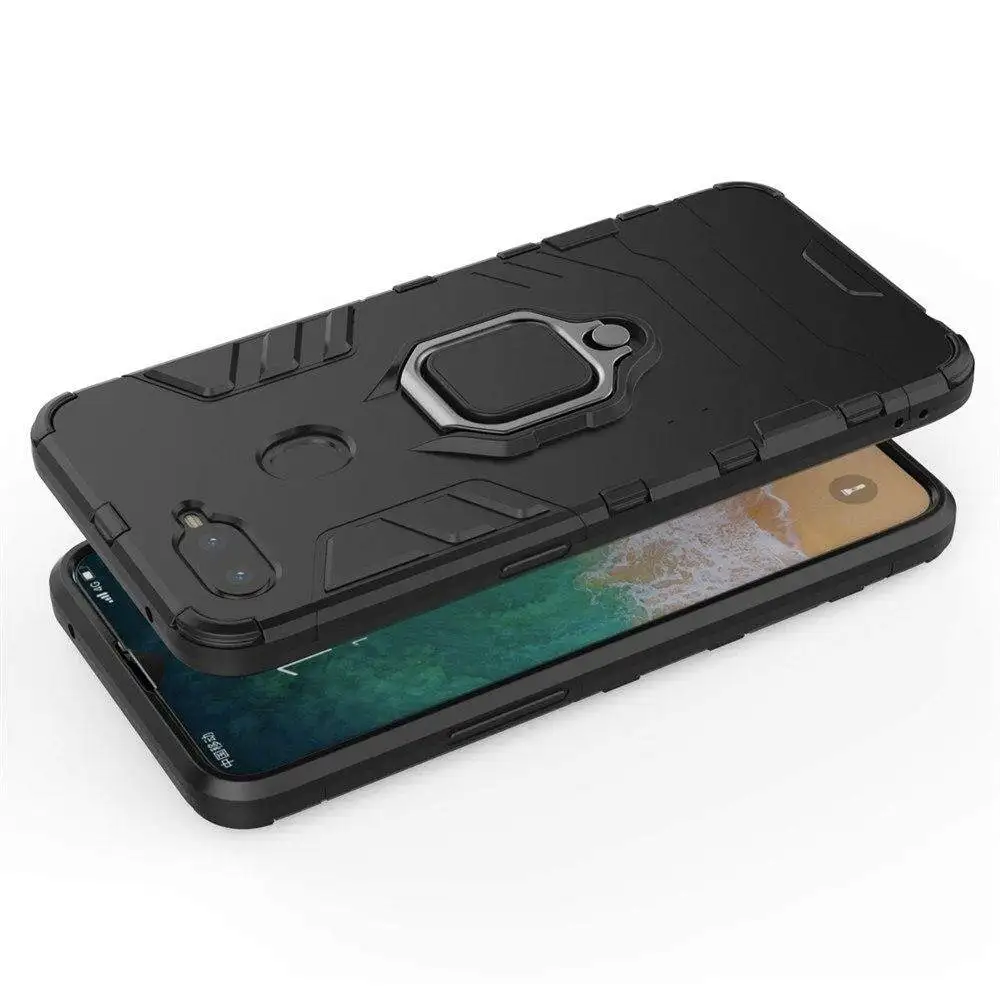 OPPO F9 Pro 케이스의 경우 실리콘 TPU 및 하드 PC 럭셔리 갑옷 충격 방지 금속 링 홀더 커버 폰 케이스