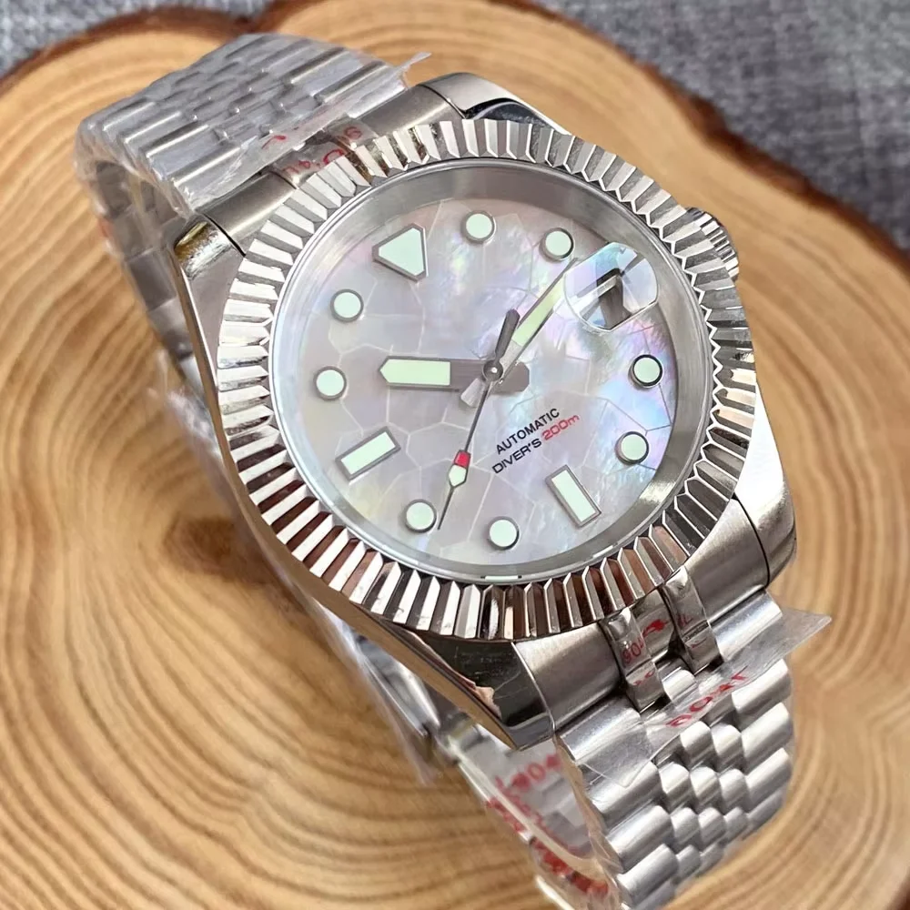 Tandorio 36mm/39mm Sapphire Glass NH35A Automatic Men Wristwatch Luminous Fluted Bezel Date Mother of Pearl Dial Screwdown Crown