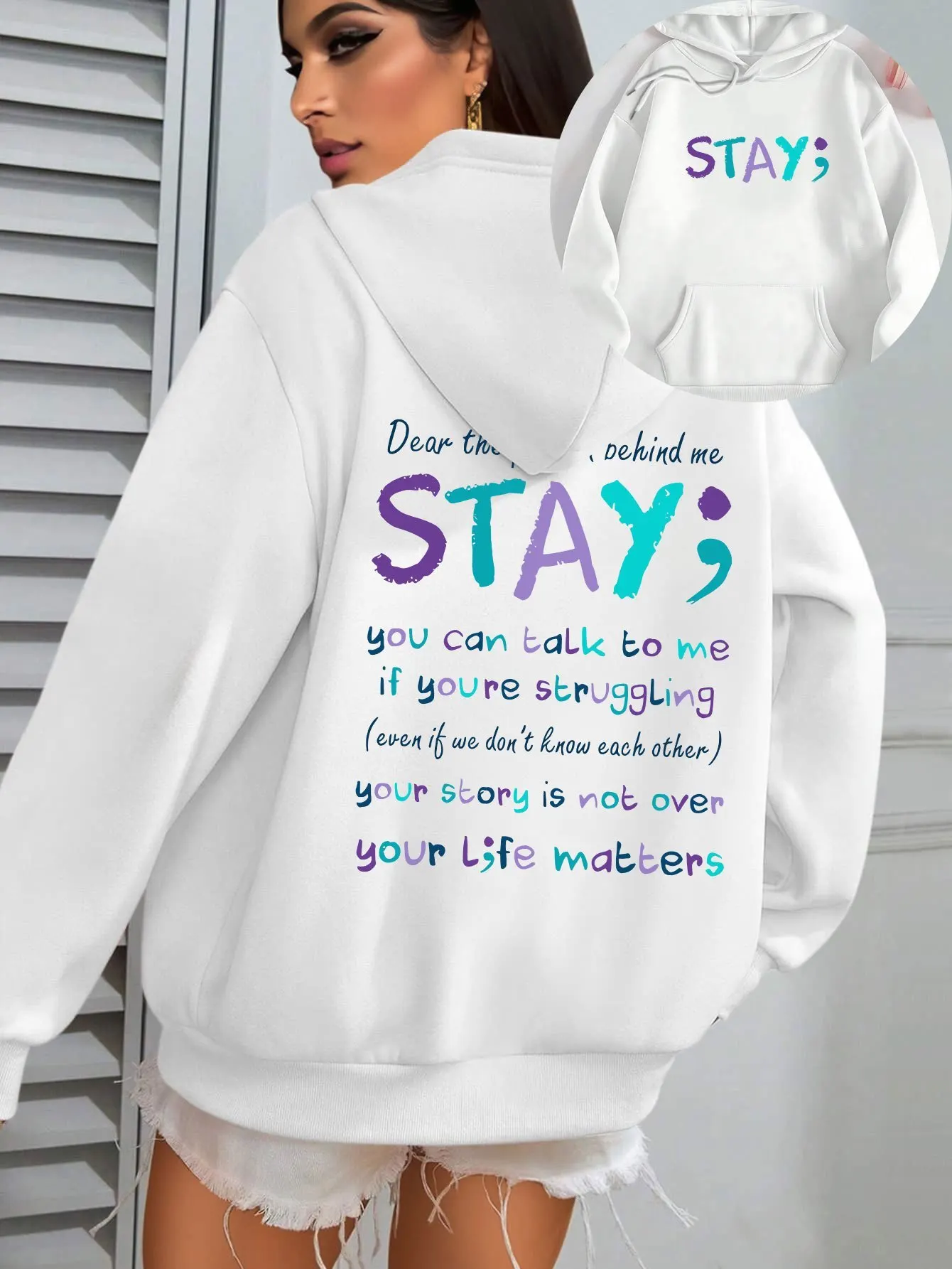 Women's Plus Size Fleece Lined Hoodie European American Style Double-sided Graphic Print Long Sleeve Loose Sweatshirt for Daily
