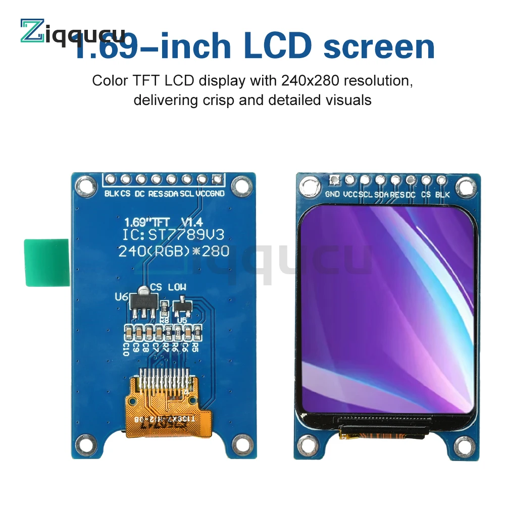 Módulo de tela LCD TFT de 1,69 polegadas ST7789V3 Interface SPI Design de canto arredondado Ultra fino com resolução 240x280 Display colorido