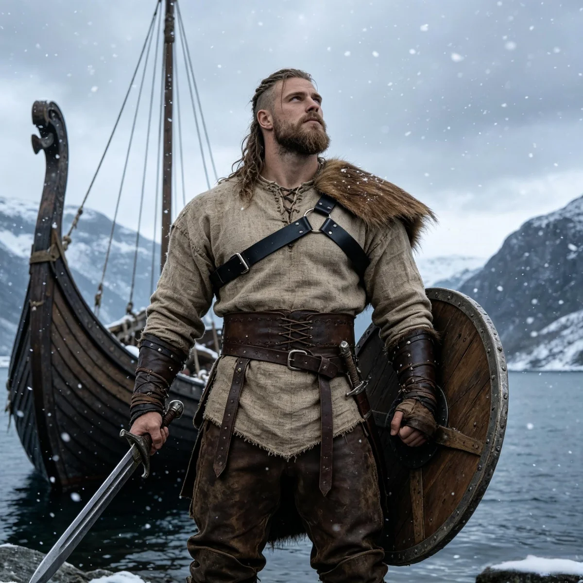 Medieval Viking Faux Fur One Shoulder Armor Strap Warrior Costume Leather Chest Harness for Cosplay