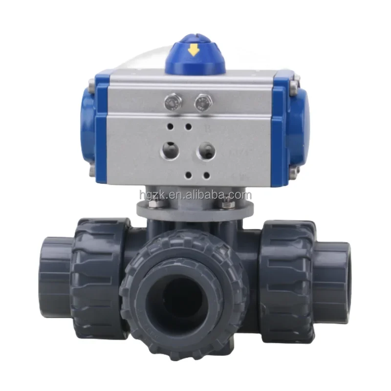 هوائي صمام كروي بلاستيكي هوائي PPH UPVC 3 طريقة شفة بلاستيكية الموضوع صمام كروي بلاستيكي DN100 صمام كروي هوائي للمياه #2