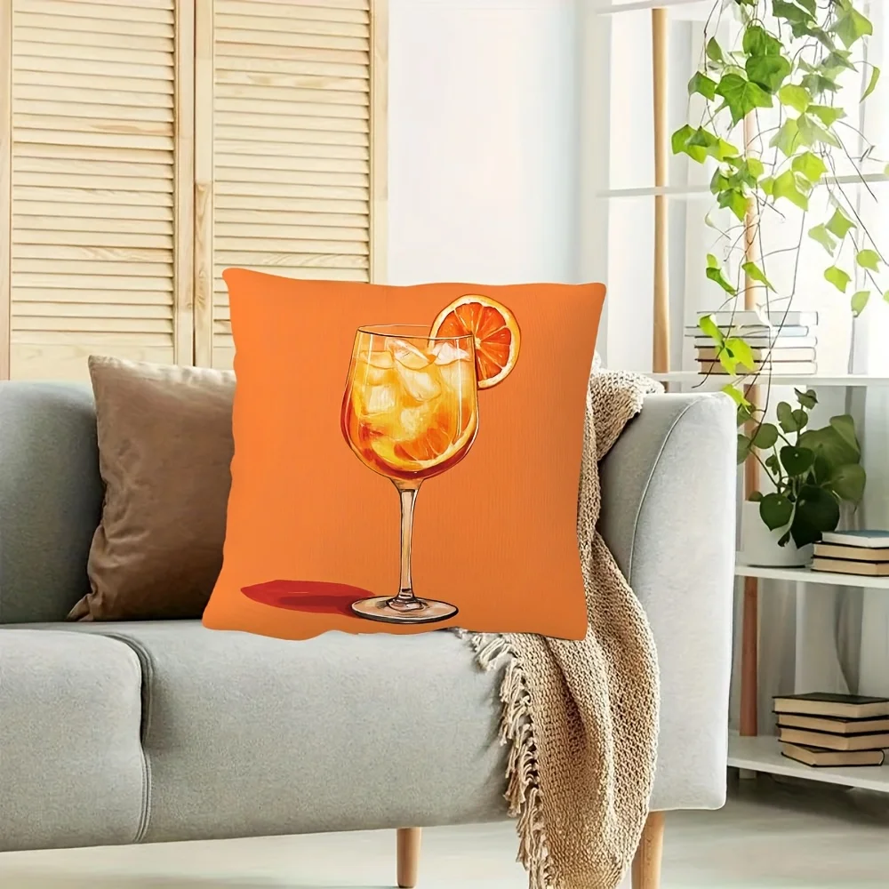 Orange Juice Cocktail Cushion Cover Summer Drink Pillow Case for Home Decor Living Room Bedroom Kitchen