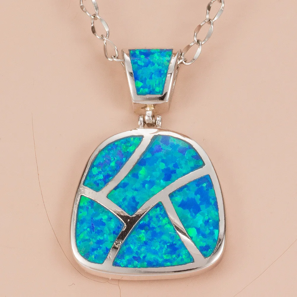 KONGMOON Irregular Shape Ocean Blue Fire Opal Jewelry for Women Pendant for Necklace image 3