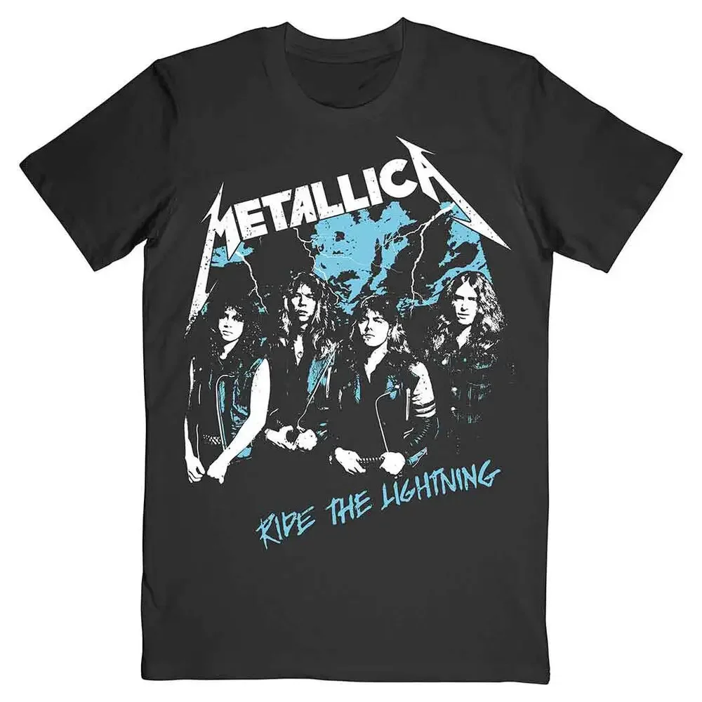 Camiseta masculina de manga curta, banda de rock, Ride The Lightning Black, oficial, alta qualidade, 100% algodão, nova