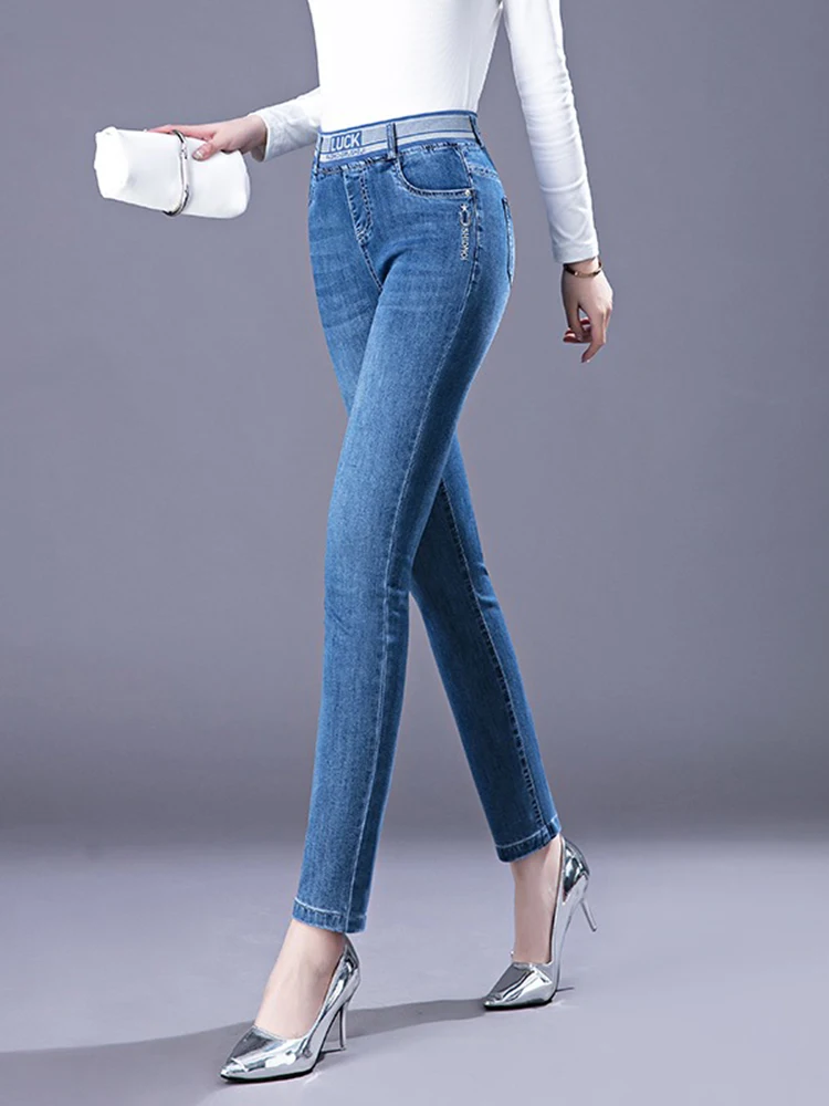 Jeans lápis grosso feminino, calça jeans de veludo forrado com veludo, calça casual, elástica de cintura alta quente, inverno, tamanho grande 36