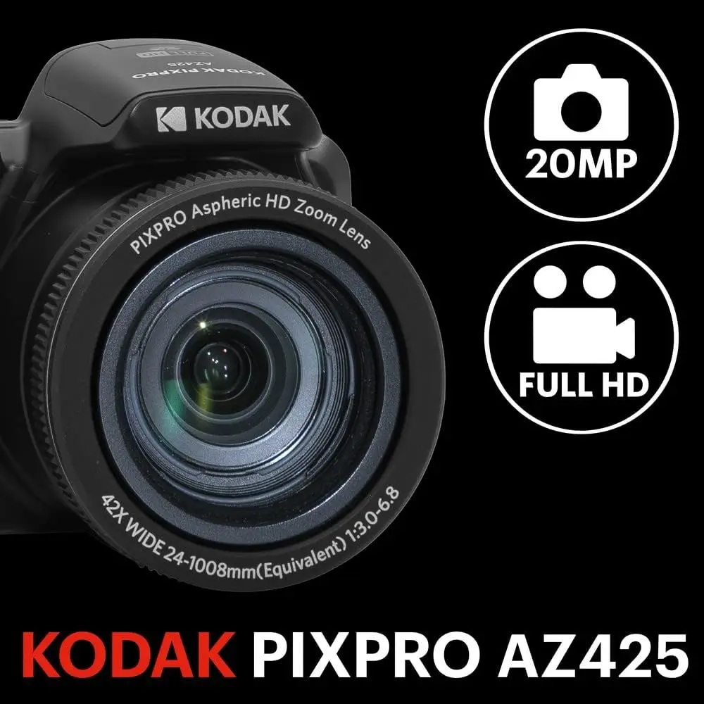 100% Original KODAK PIXPRO AZ425 Digital Camera 20MP 42X Optical Zoom 24mm Wide Lens OIS 1080P Rechargeable Travel Vlog Camera