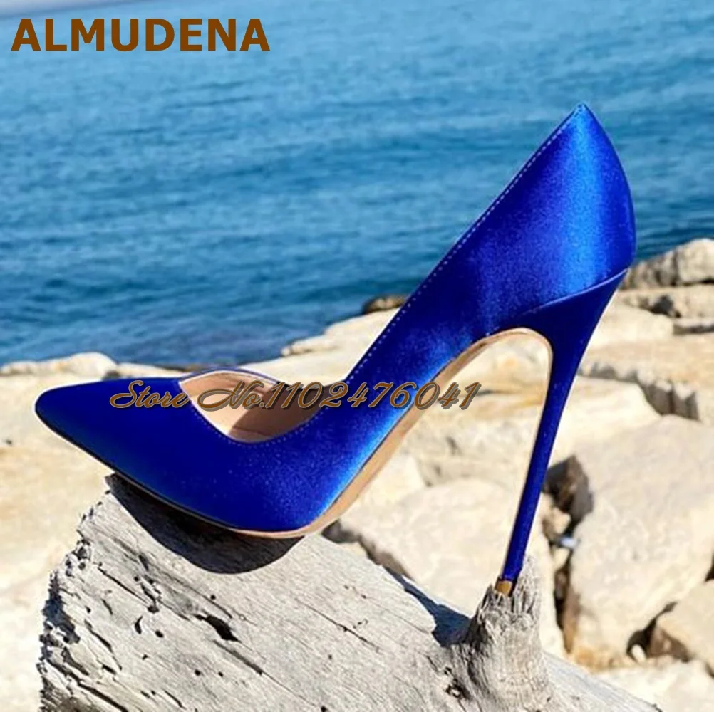 ALMUDENA, zapatos de vestir con corte en V poco profundo de tela satinada rosa turquesa, zapatos de boda sin cordones de Material de seda, tacones de aguja de 12cm, 10cm y 8cm