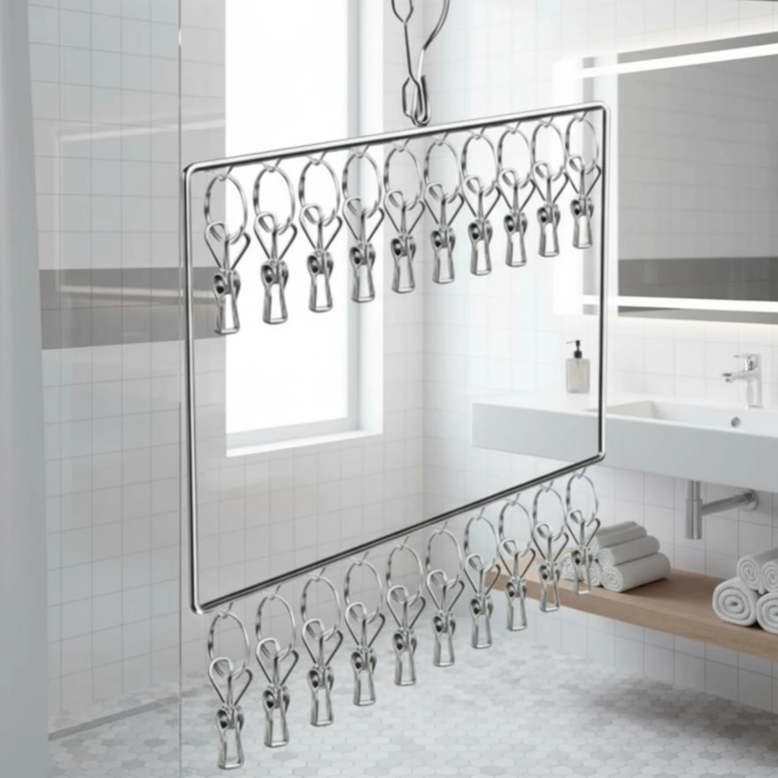 Sock Drying Hanger Space-Saving Multi-Clamp Clothes Hanger Household Storage Stainless Steel for Balcony