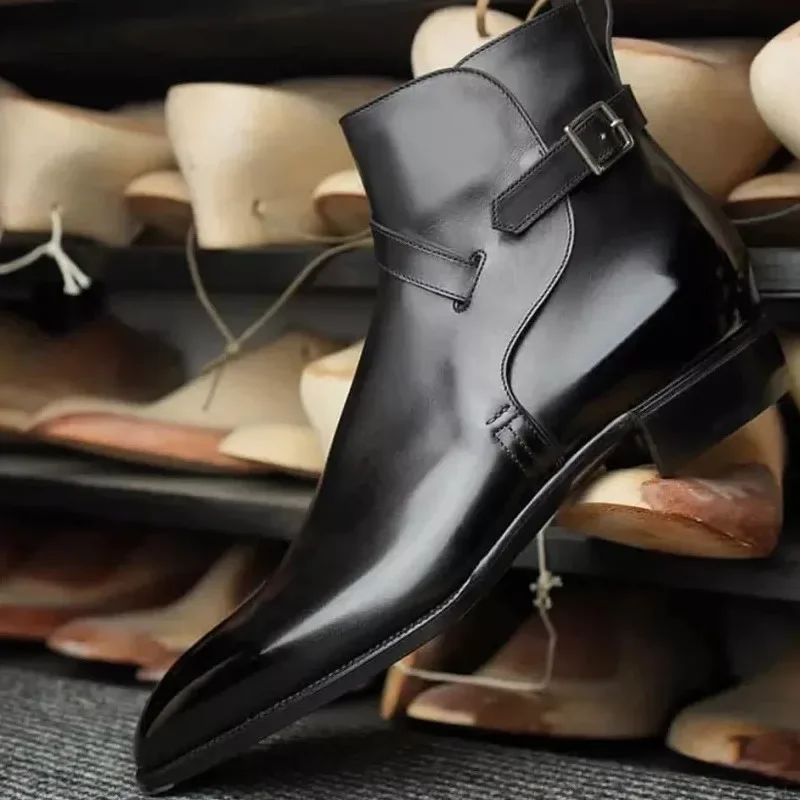 New Men Ankle Boots Brown Black Buckle Strap Classic Fashion Business Shoes for Men with  Zapatillas Hombre