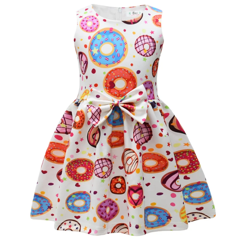 Kids Clothes Dresses for Girls Cute Donuts Bow Dress Baby Girls Birthday Party Princess Dress Toddler Girl kawaii Vestidos