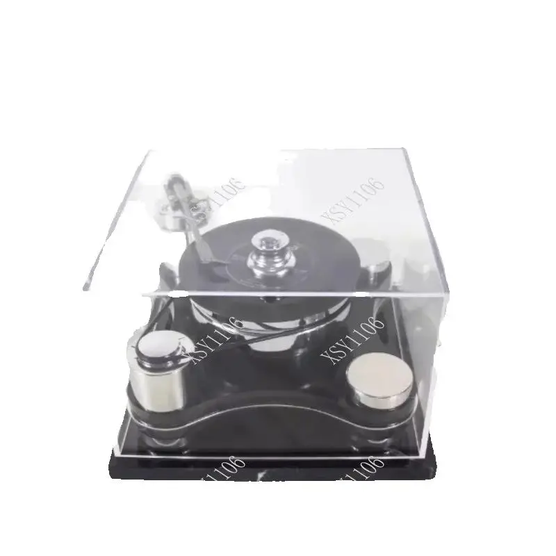 Black Minimalist Stainless Steel Vinyl Record Player Turntable with Wood Grain Effect for Home Hotel Club Decor