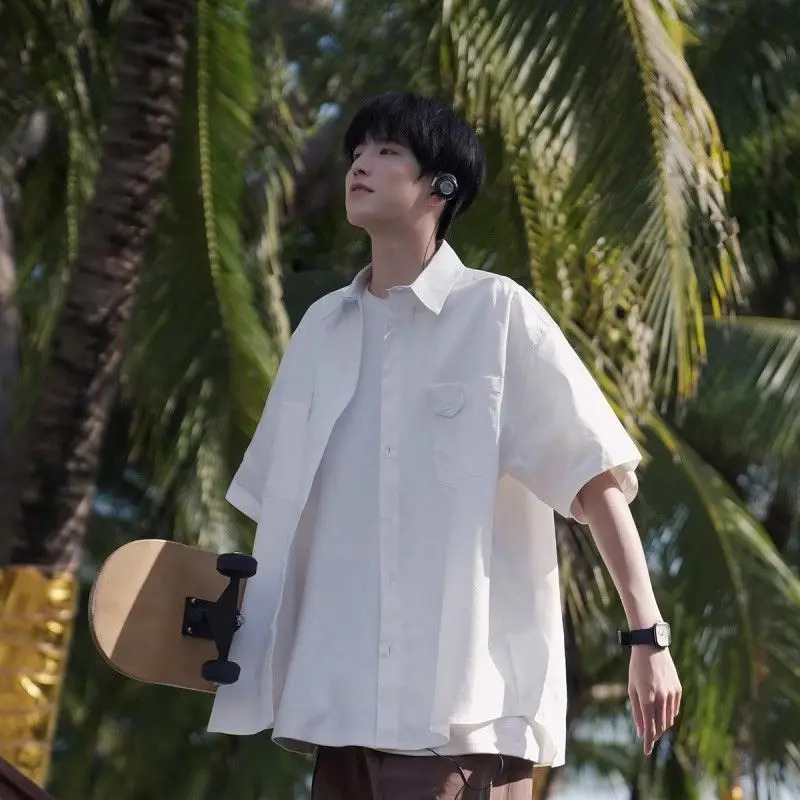 

Japanese Ice Silk Short-sleeved Shirt Men Summer Loose and Versatile Casual Top