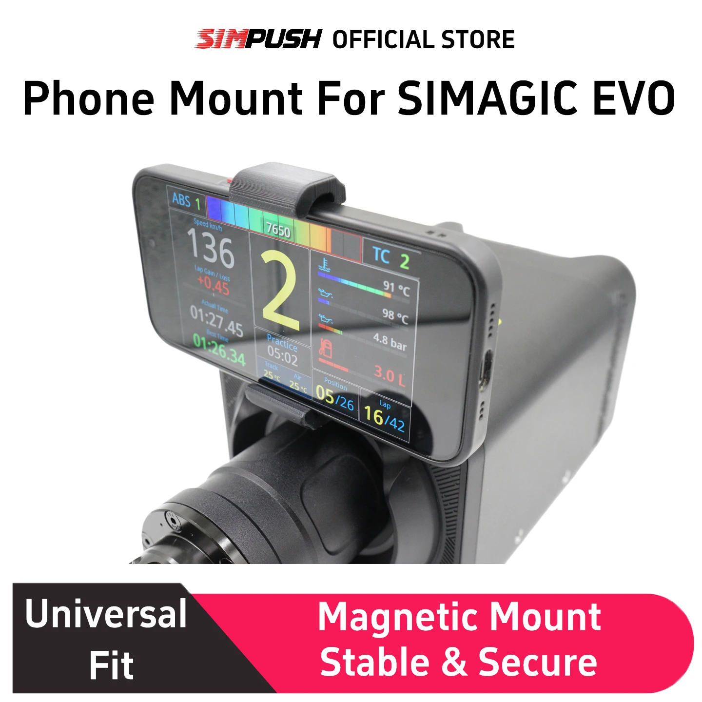 SIMPUSH Universal  Phone Holder Mount Stand Compatible with SIMAGIC BASE - Sturdy Clamp, Easy Install