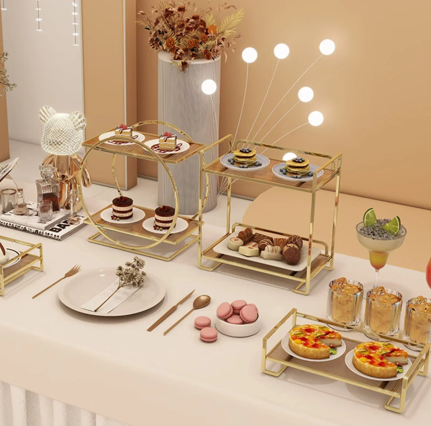 Wedding Dessert Table Cake Stand Candy Plates Buffet Rack Hotel Party Multi-layer Biscuit Fruit Bread Foods Gifts Display Trays