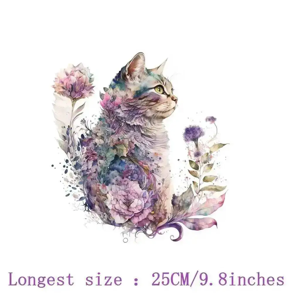 25cm Creative Flower Cat Ironing Heat Thermal Transfer Appliques Fusible Stickers Iron On Thermoadhesive Patches For Clothes