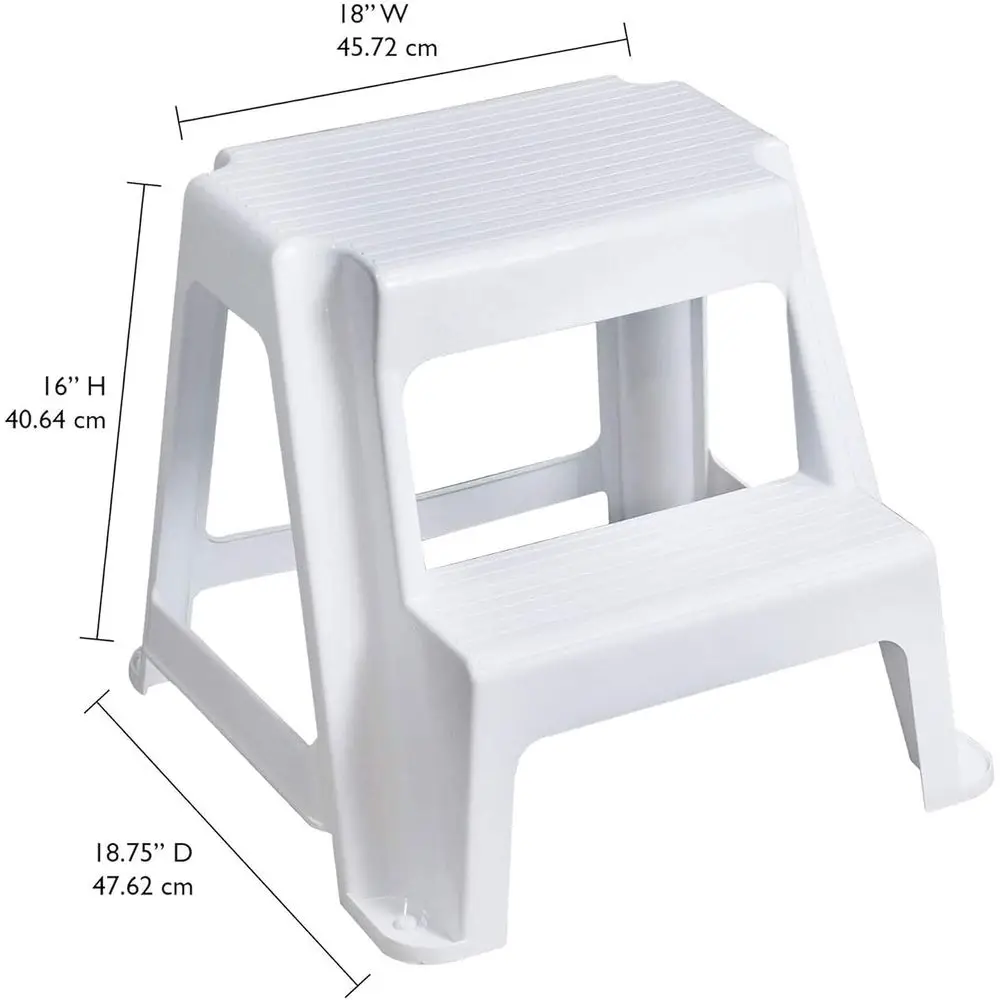 Portable 16-Inch Dual-Step Plastic Stool Set, Ideal for Kitchen, Bathroom, Bedroom, and Garage (4-Pack), White