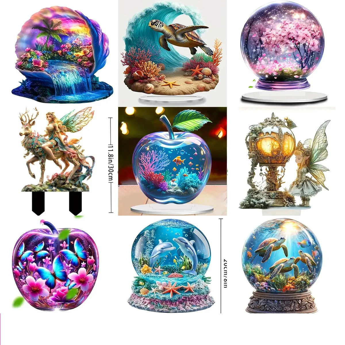 Colorful Shell & Stream Statue,Apples, Mushrooms, Vase,2D Acrylic Figurine,Home,Office,Studio,Room,Table Ornament Desktop Decor - Image 2