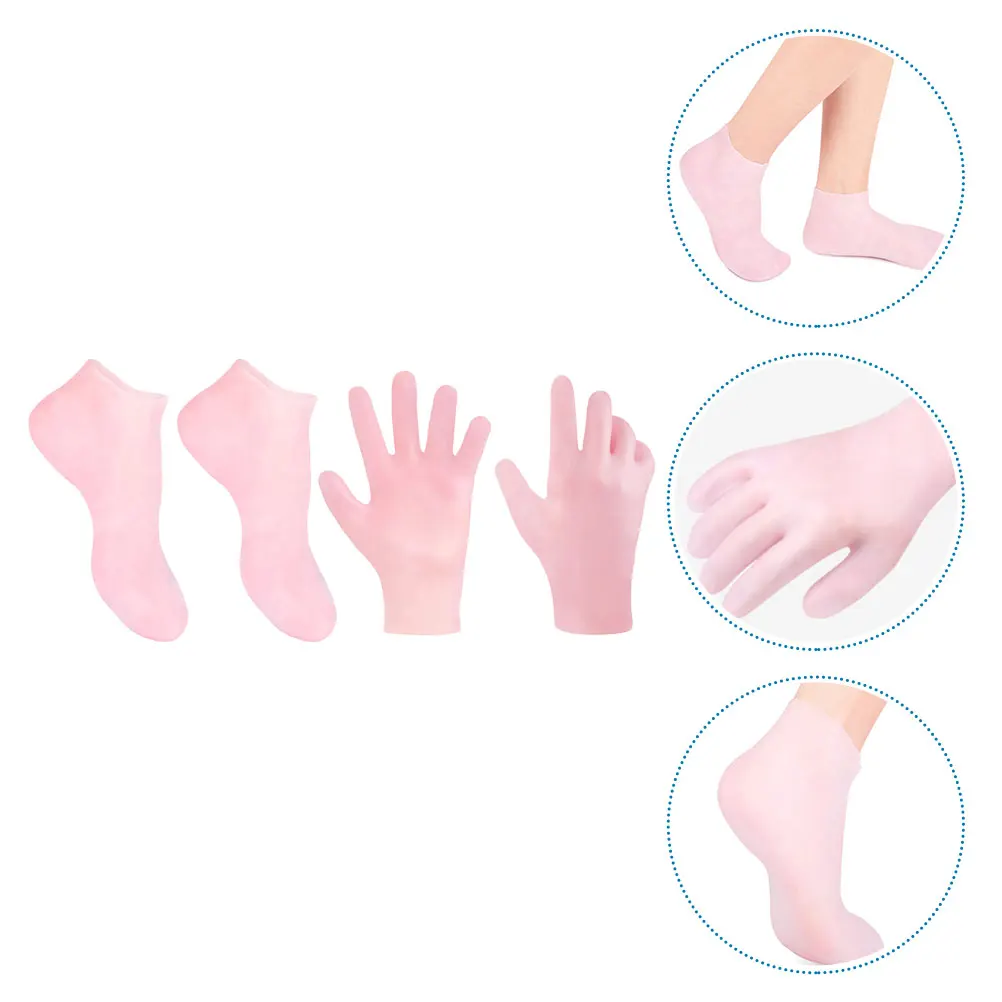 

2 Pairs Pink Exfoliating Moisturizing Sock Gloves Set S 32 34 Size Foot Care Tools Dry Skin Repair Calluses Removal Softening