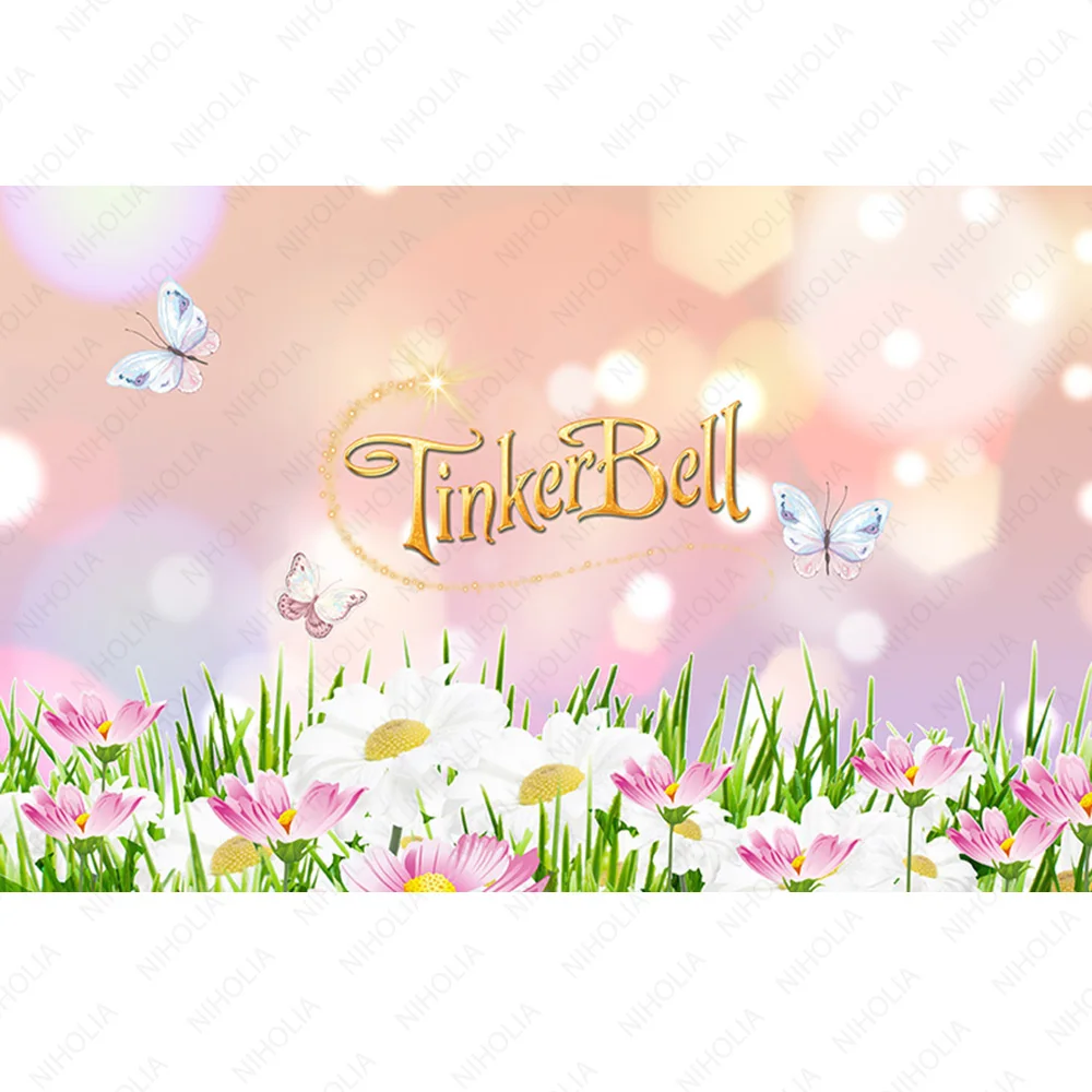 Fairy Tinker Bell Photo Background Circle Cover For Girls Kids Birthday Party Round Photography Backdrop Studio Elastic Decor