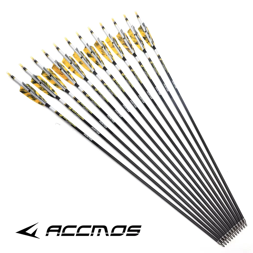 Fotografia 6: 6/12pcs Flechas de Penas de Peru em Carbono Puro para Arco Recurvo/Composto, Caça e Tiro com Arco, 31in, Spine 340/400/500/600/700/800