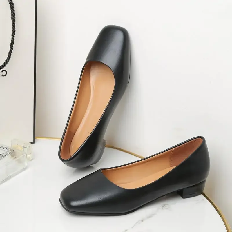 2023 Spring New Flat Women Shoes Loafers Simple Low Heels Office Work Casual Shoes Slip on Flat Footwear Ladies Square Toe Shoes