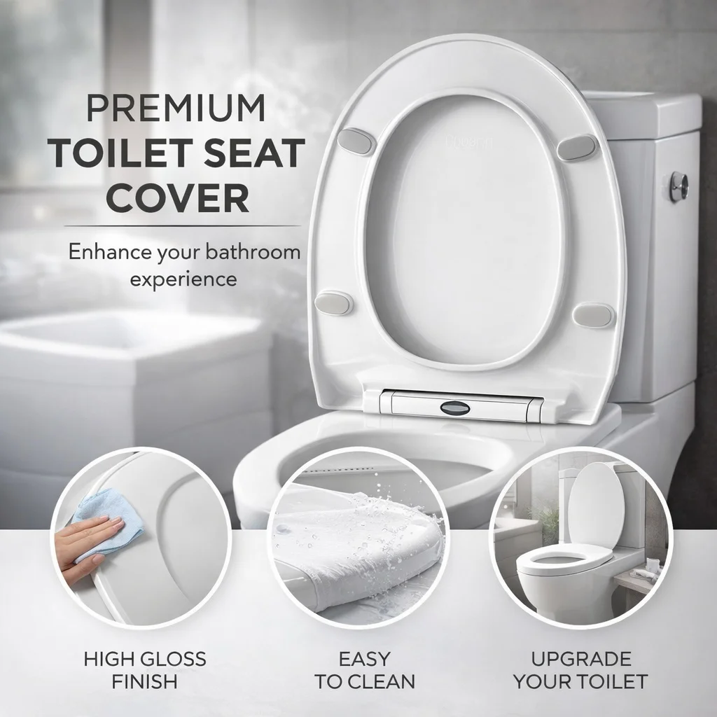 

Replacement Plastic Toilet Lid, Sturdy Toilet Seat, Easy Install for Home Bathroom Toilets