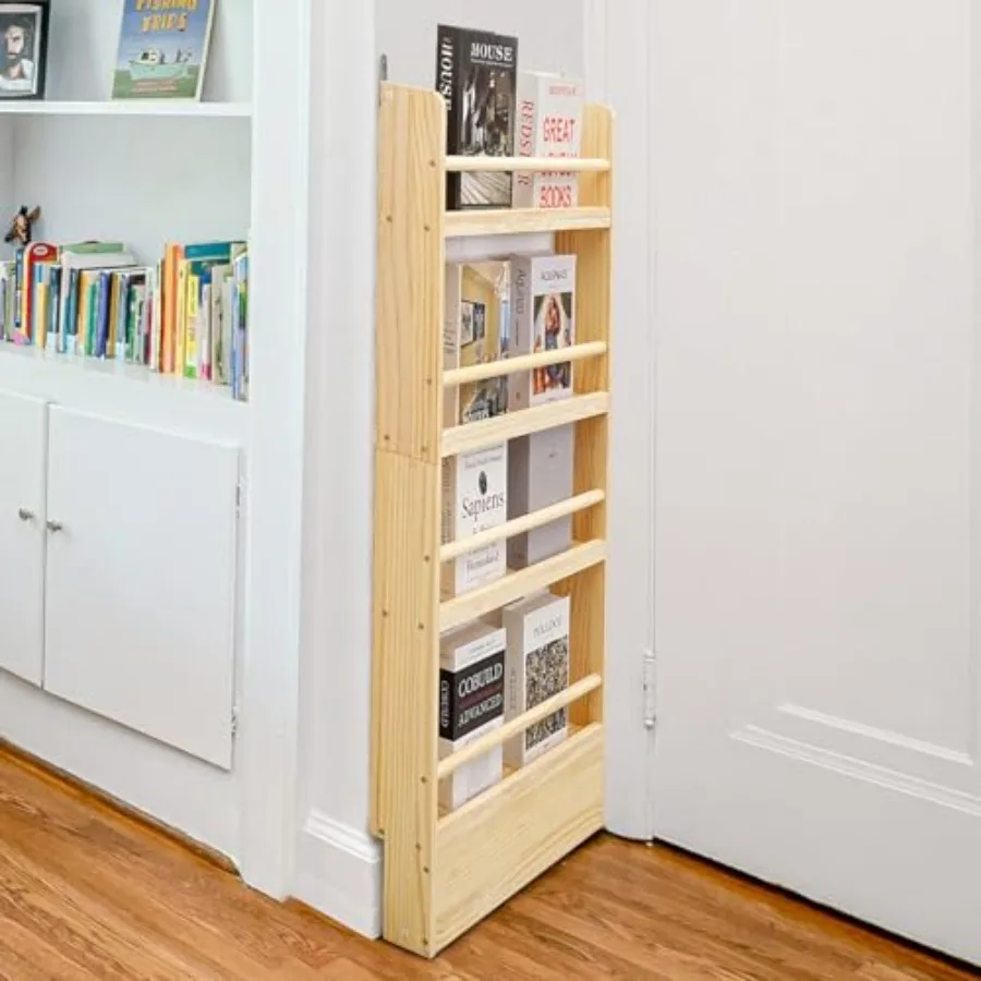 4Tier SpaceSaving Bookshelf Made of Pine Wood with Wall Mounted Design for Behind The Door Storage Ideal for Organizing 's Book