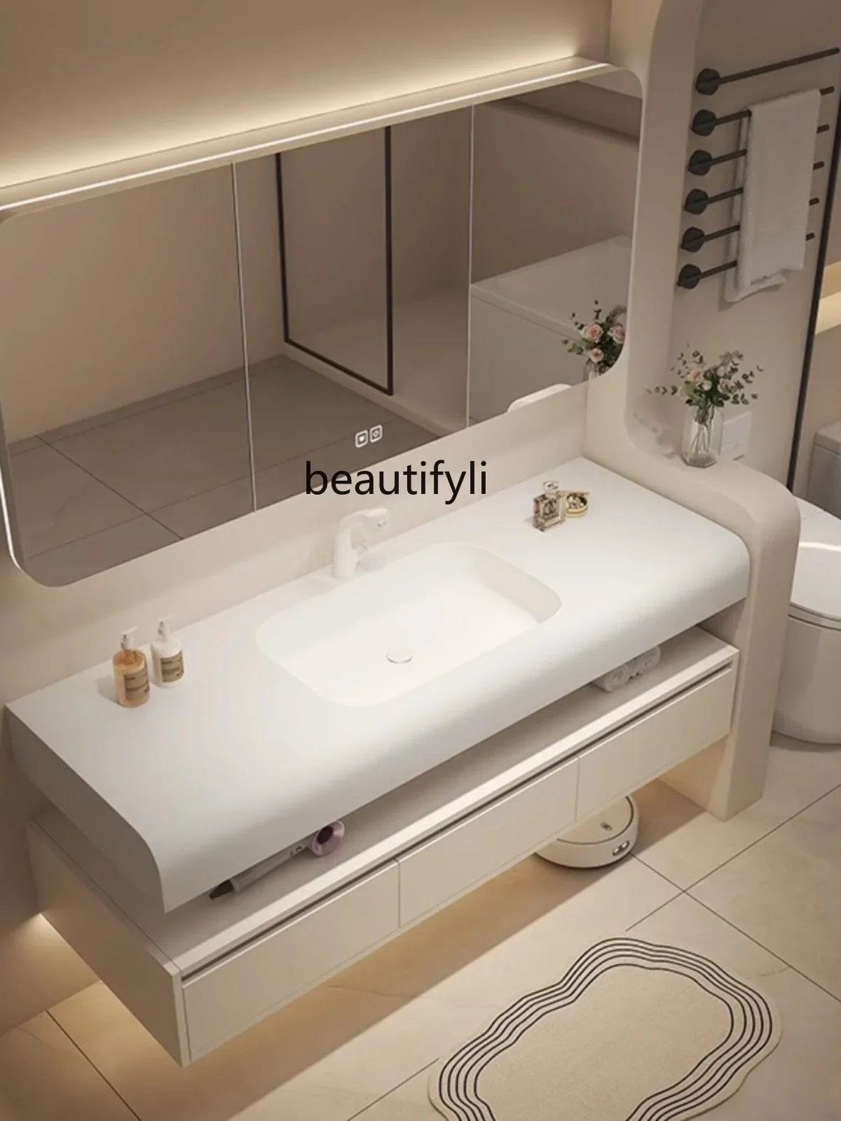 

45Cream Oak Corina Whole Washbin Bathroom Cabinet Hand Washing Washbasin Cabinet Combination Bathroom Solid Wood Washstand