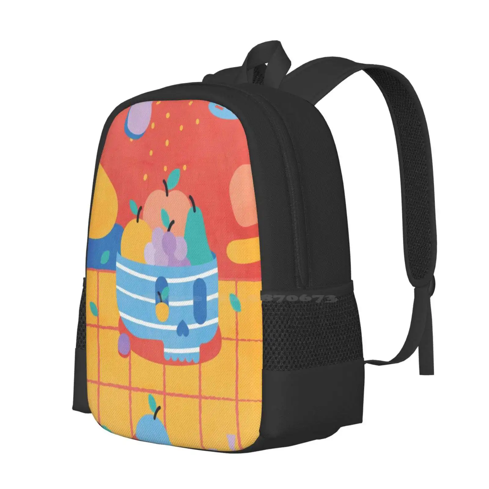 Skull Fruit Bowl School Bags Travel Laptop Backpack Skull Bowl Fruits Abstract Pattern Pop Pastel Colors