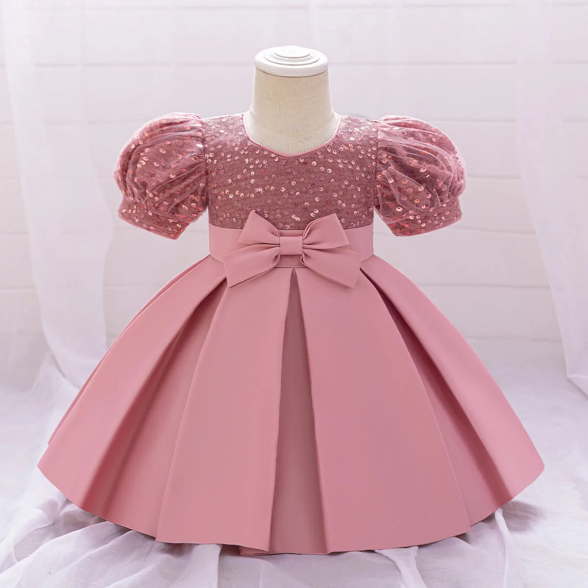 6M-4 Years Baby Toddler Puff Sleeves Flower Girl Birthday Party Graduation Ceremony Pageant Dress