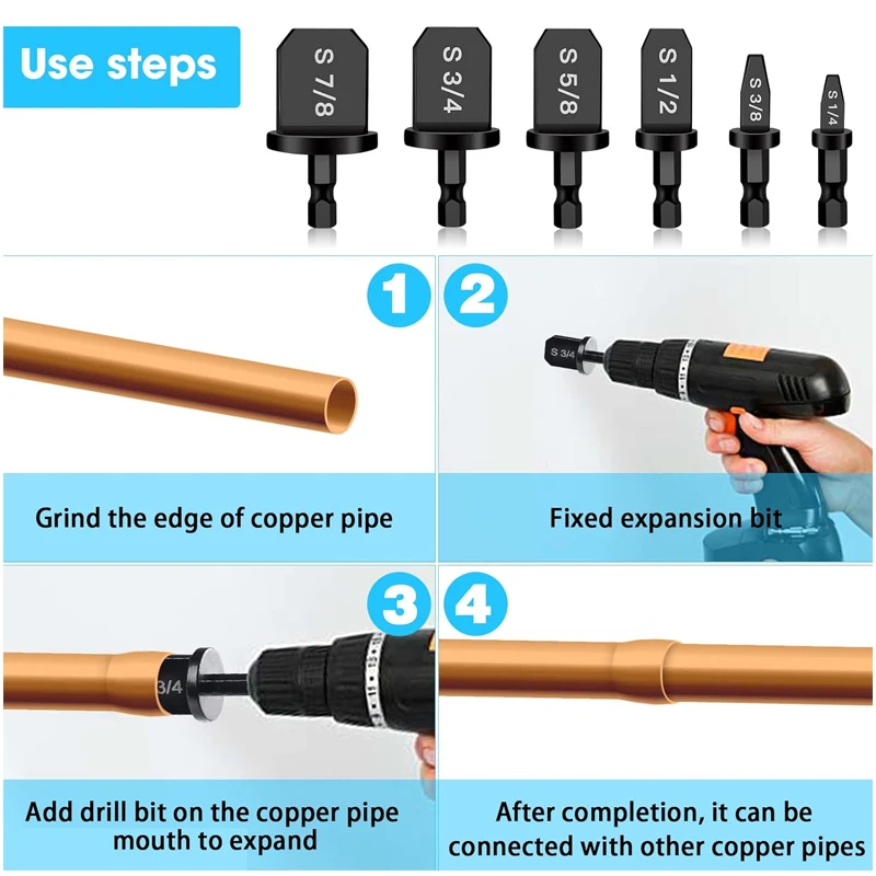 

5/6PCS Copper Tube Expander Set Pipe Hole Flare Extender Swage Air Conditioner Refrigerator Takeover Drill Repair Expander Tool