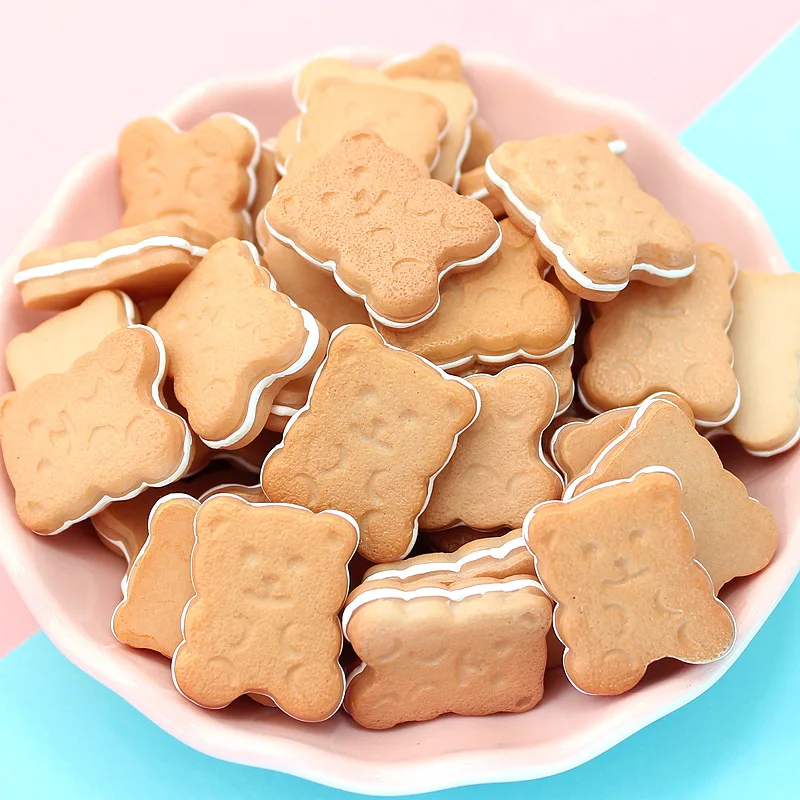 10Pcs Simulation Biscuit Flat back Resin Cabochon Kawaii Bear Star Fake Food Christmas Decoration DIY Scrapbooking Accessories