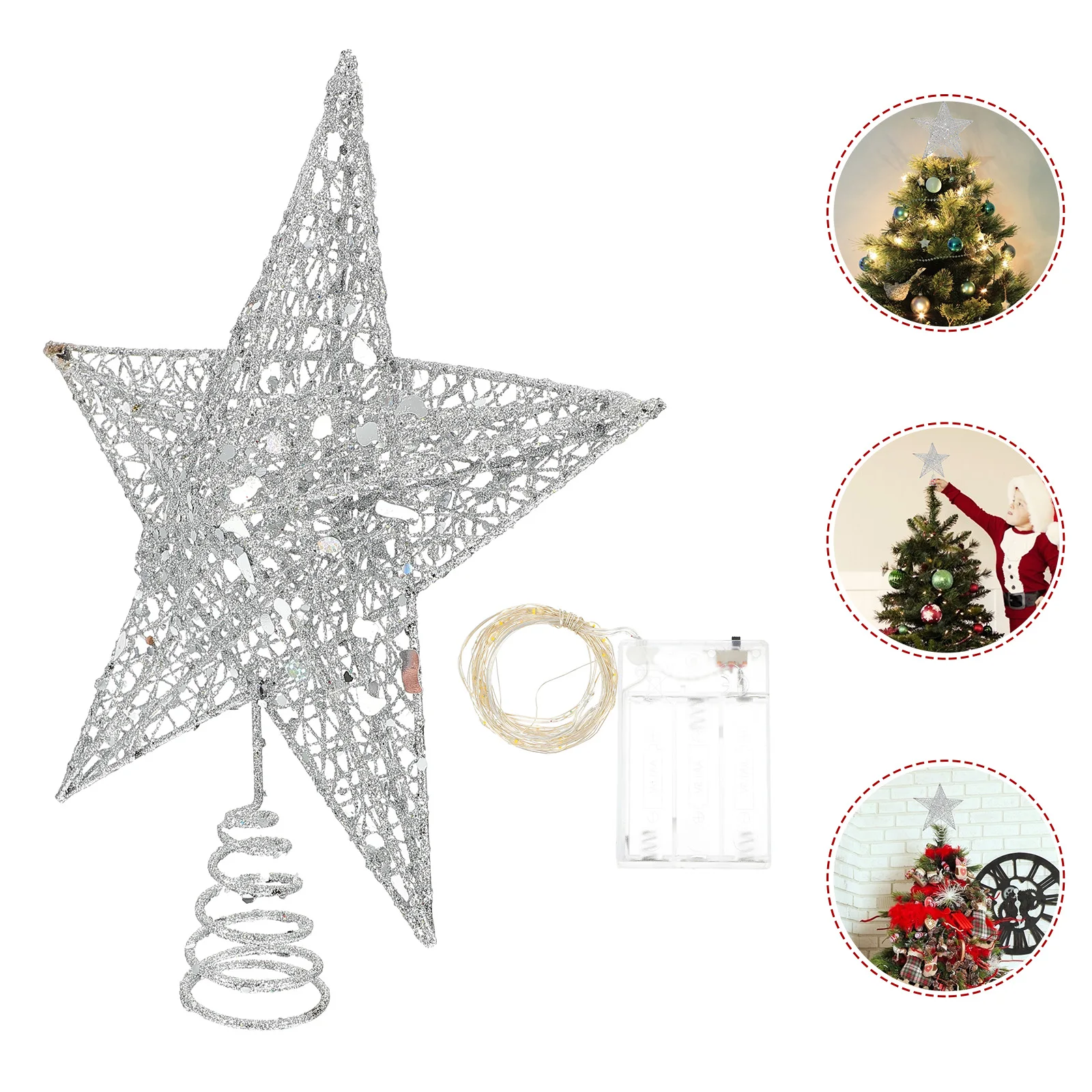

Christmas Tree Topper Star Decoration 5 Points Plastic Metal Xmas Treetop nament Festive Warm Light Holiday Party