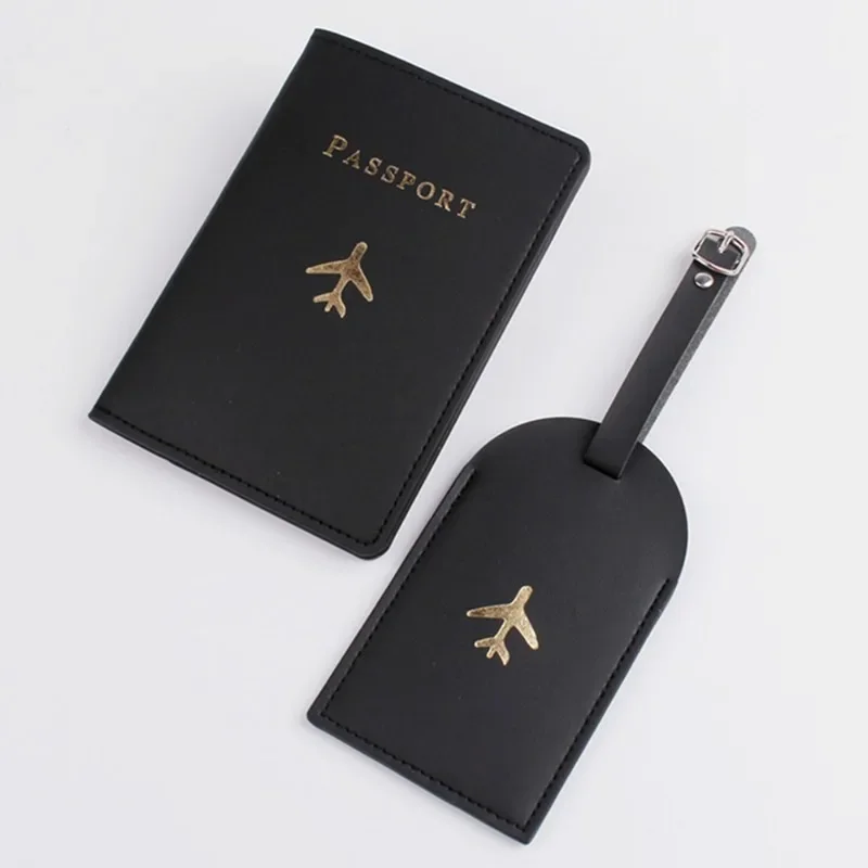 Fashion PU Leather Passport Cover Hot Stamping Simple Plane Pattern Passport Holder Travel Wallet Credit Card Protector Cover