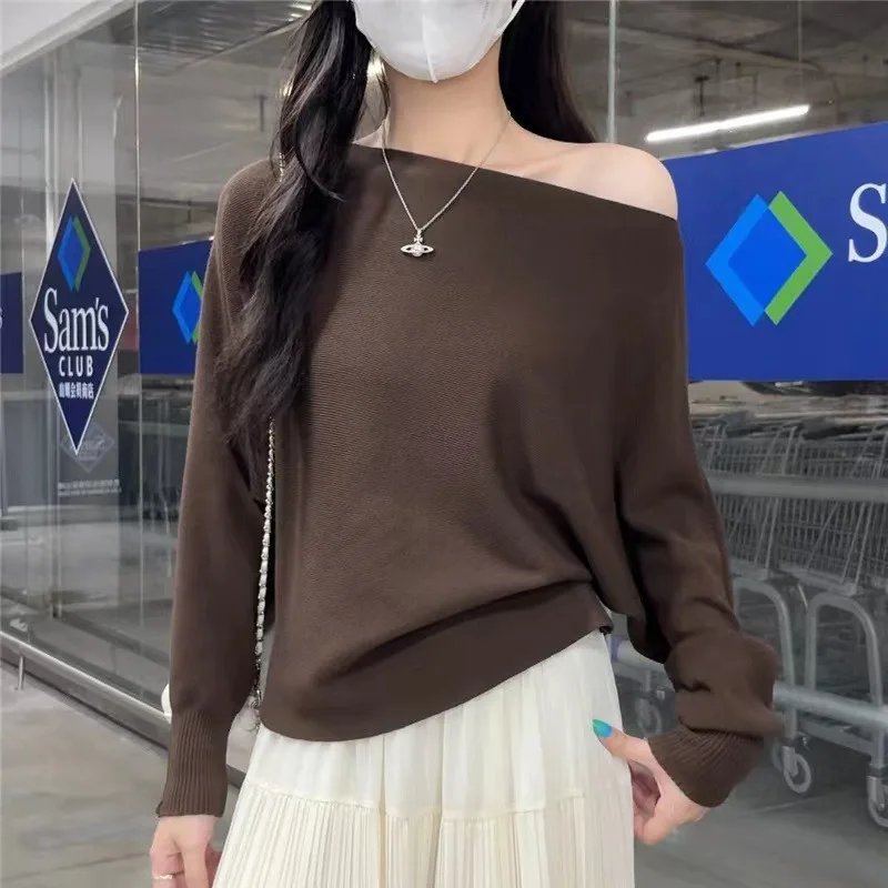 Sexy Off Shoulder Sweater for Women Batwing Sleeve Knitted Pullover Off-the-Shoulder Jumper Crop Top Elegant Fashion Fall Winter