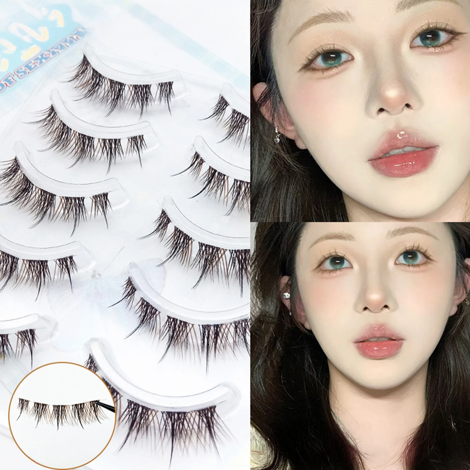 Manga Lashes 5 par Anime Cosplay sztuczne rzęsy z norek koreańskie naturalne krótkie pełne paski rzęs przezroczysty pasek miękkie przedłużanie rzęs