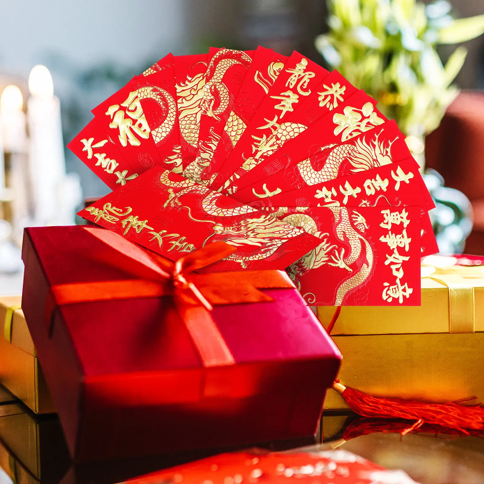 

36Pcs Red Envelopes Chinese Dragon Pattern 2024 Year of The Dragon Red Packets Gold Foil Embossed for Lunar New Year Gifts
