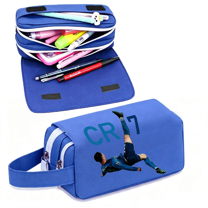 Ronaldo CR7 Large-capacity Pencil Bag Student Flip-Top Pencilcase Office Stationery Pouch School Supplies Oxford Cloth Pen Case