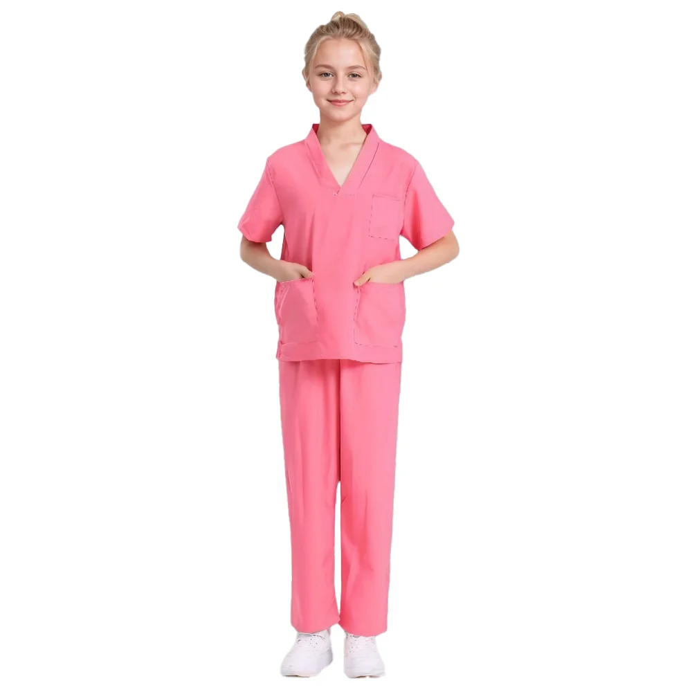 6PCS Children's Doctor Nurse Cosplay Costume Set Shirt Pants Medical Accessories with Real Stethoscope for Halloween Role Play